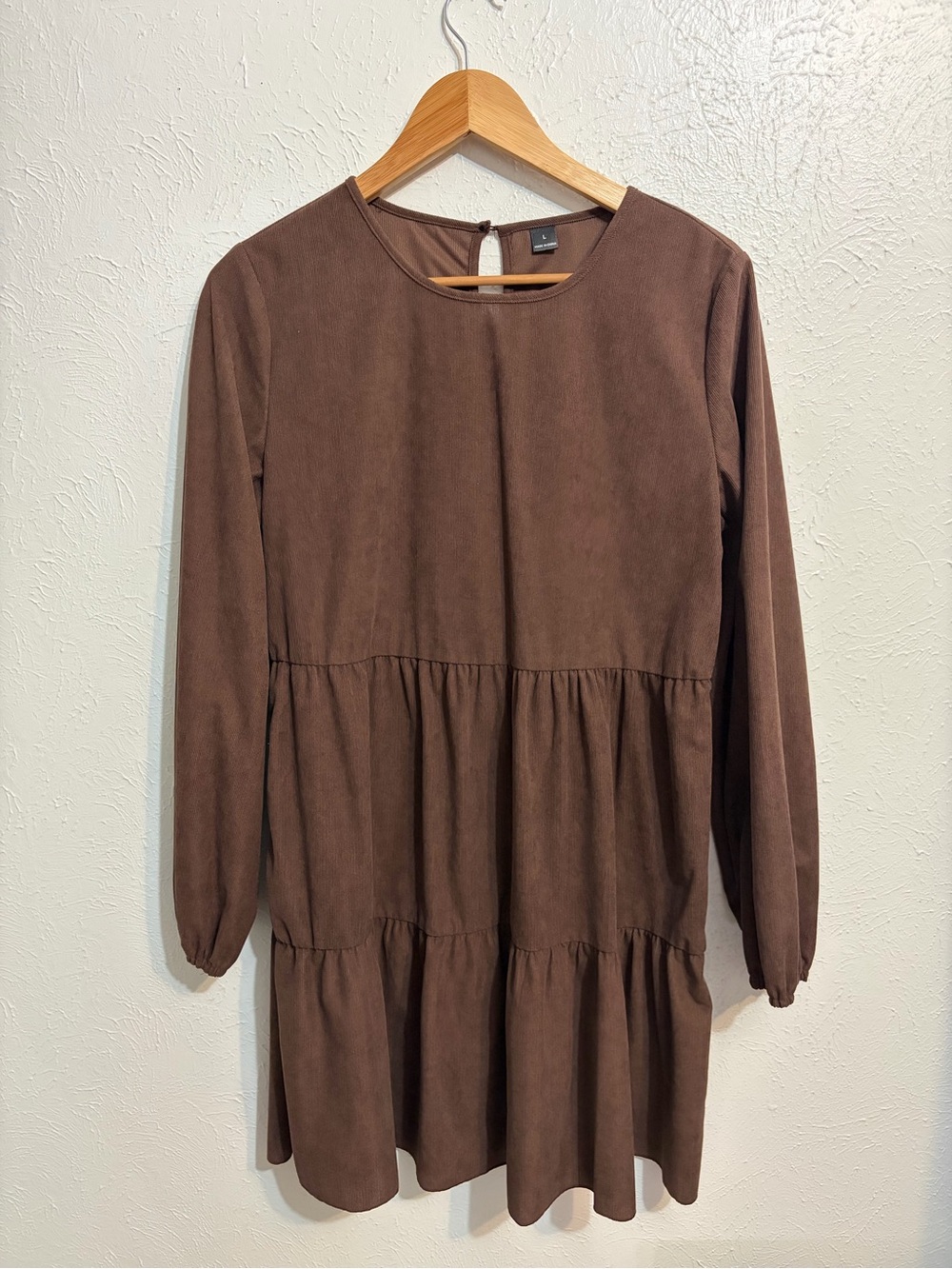 SHEIN Brown Tiered Long Sleeve Mini Dress